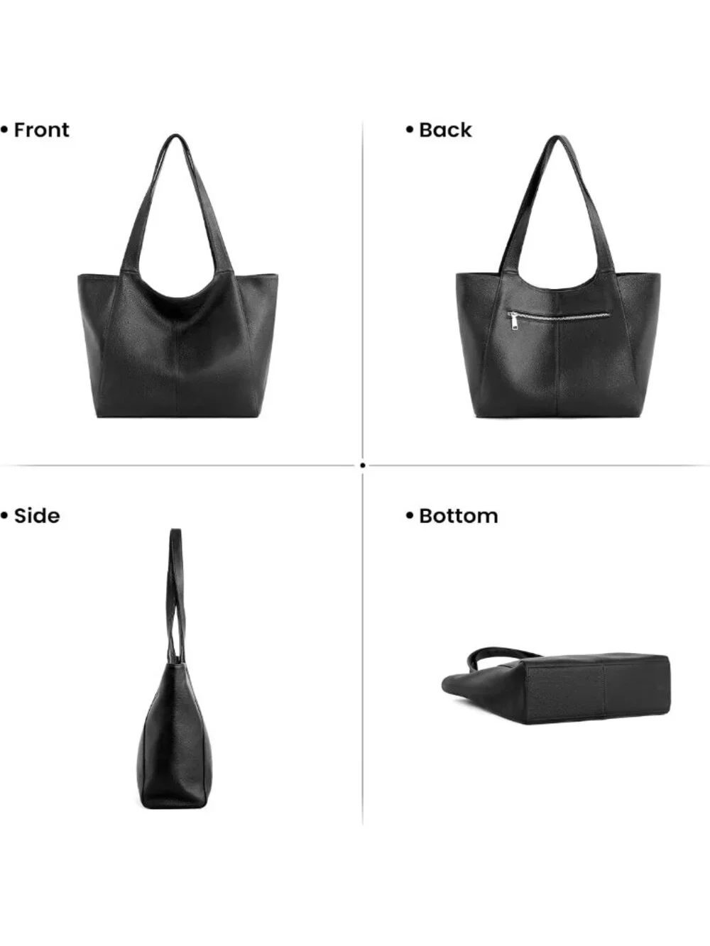 Soft Genuine Leather Tote Bag for Women | Slouchy Shoulder Bag with Zipper
